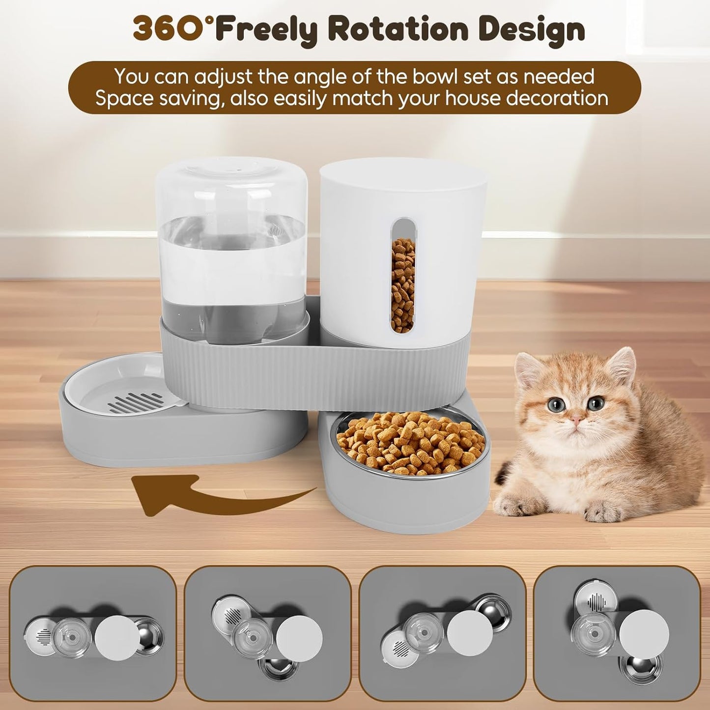 Automatic Dog Feeder and Water Dispenser, 2-in-1 Gravity Pet Water and Food Dispenser, 2.6L Pet Waterer, 2.4L Pet Feeder for Small Medium Cats Dogs