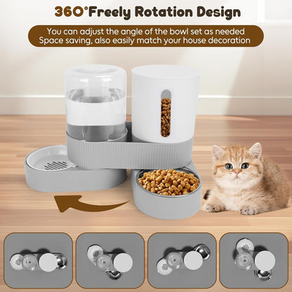 Automatic Dog Feeder and Water Dispenser, 2-in-1 Gravity Pet Water and Food Dispenser, 2.6L Pet Waterer, 2.4L Pet Feeder for Small Medium Cats Dogs
