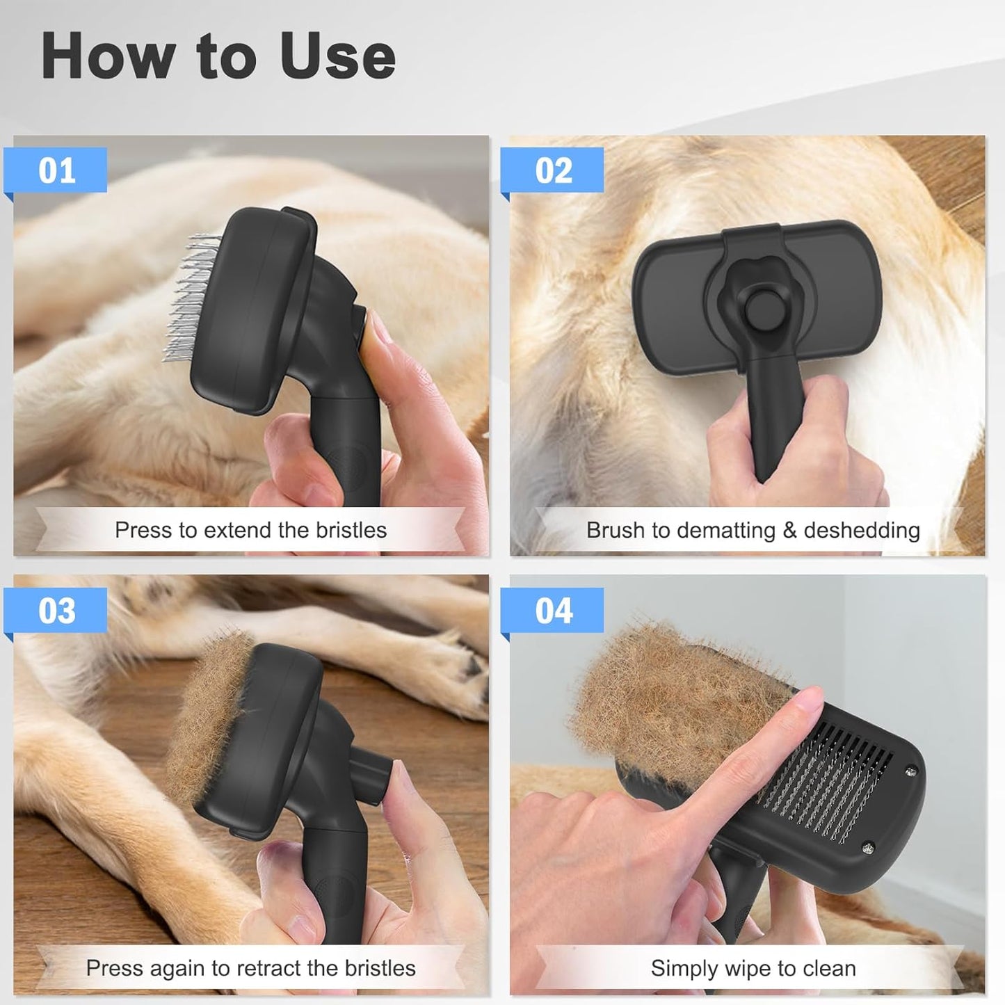 Self Cleaning Shedding Brush - Skin Friendly Grooming Tool for Dogs, Cats, and Puppies, Deshedding and Hair Removal for Long and Short Haired Pets,