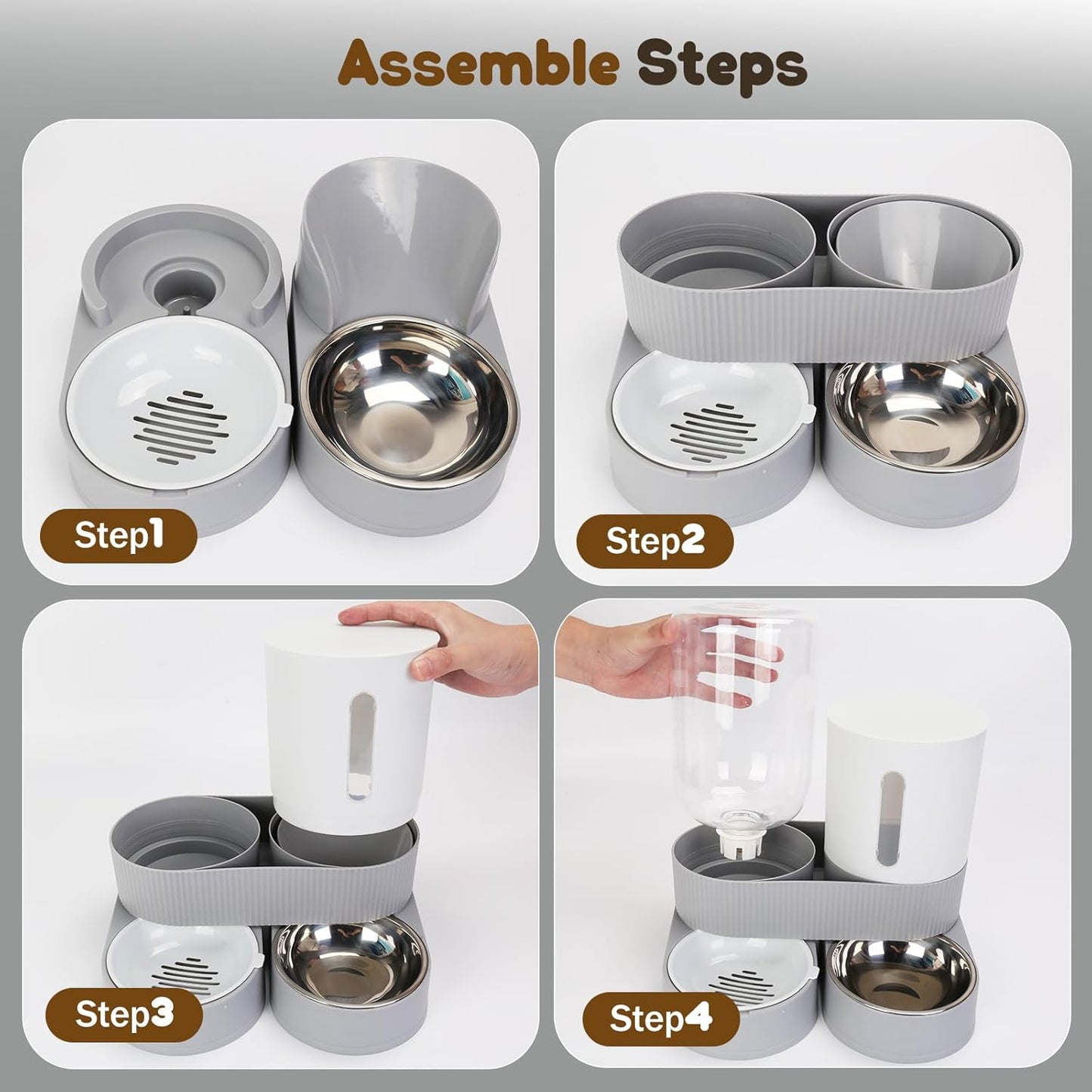 Automatic Dog Feeder and Water Dispenser, 2-in-1 Gravity Pet Water and Food Dispenser, 2.6L Pet Waterer, 2.4L Pet Feeder for Small Medium Cats Dogs