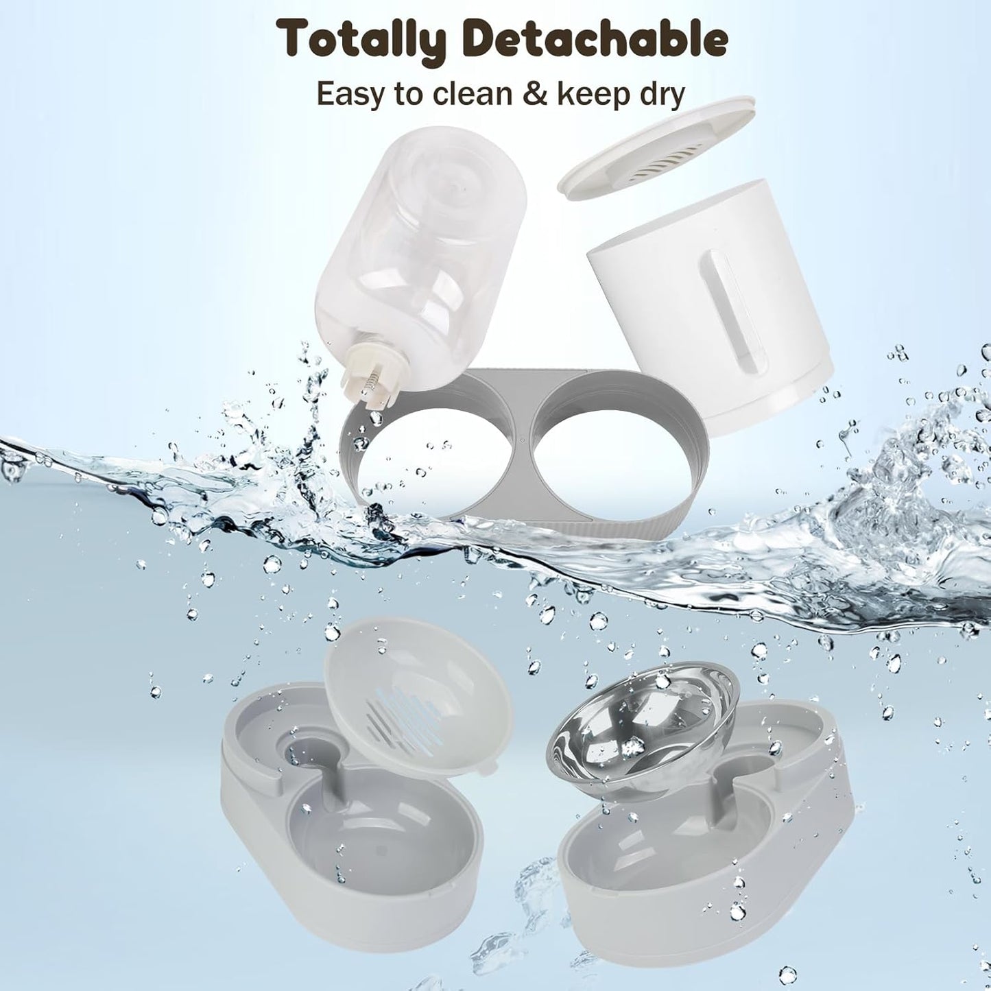 Automatic Dog Feeder and Water Dispenser, 2-in-1 Gravity Pet Water and Food Dispenser, 2.6L Pet Waterer, 2.4L Pet Feeder for Small Medium Cats Dogs