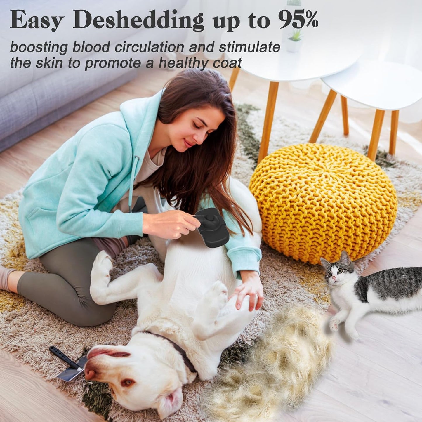 Self Cleaning Shedding Brush - Skin Friendly Grooming Tool for Dogs, Cats, and Puppies, Deshedding and Hair Removal for Long and Short Haired Pets,
